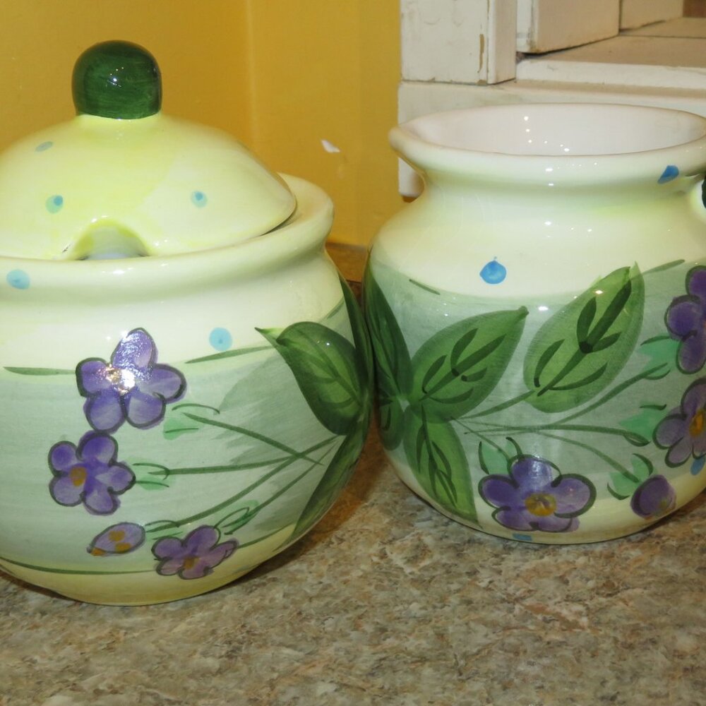 Creamer & Sugar Bowl Floral Ceramic (K770)